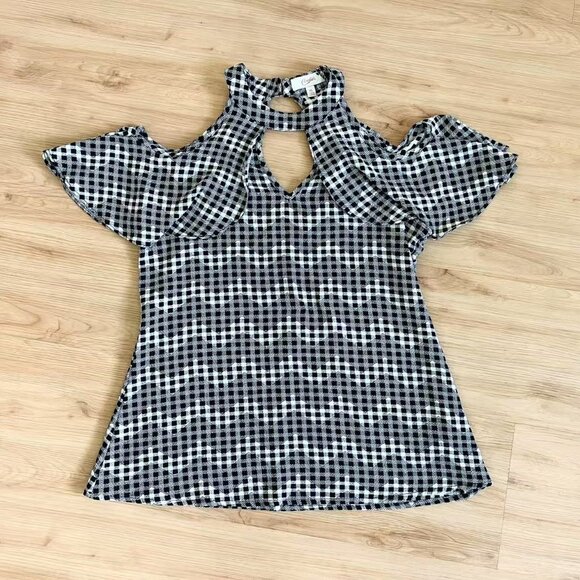 Candie’s Black and white gingham cold shoulder top Women XS - Picture 1 of 7